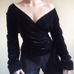 tadashi shoji velvet wrap blouse